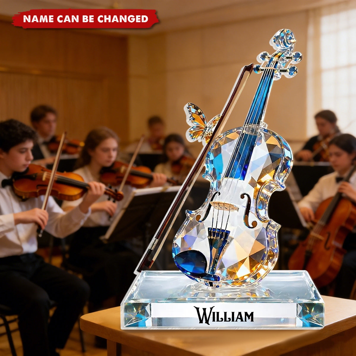 Violin Music Crystal Effect - Personalized Acrylic Block Plaque - Unique Gift For Violinist