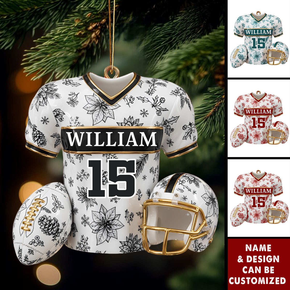 American Football Jersey Toile de Jouy - Personalized Acrylic Christmas Ornament