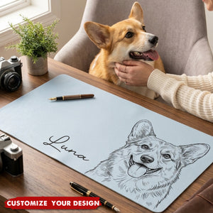Custom Pet Portrait Sketch Line Art Gift For Pet Lovers - Personalized Desk Mat