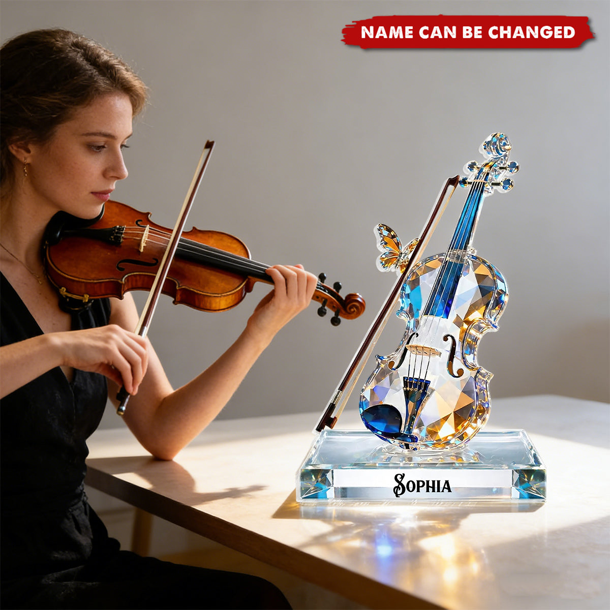 Violin Music Crystal Effect - Personalized Acrylic Block Plaque - Unique Gift For Violinist
