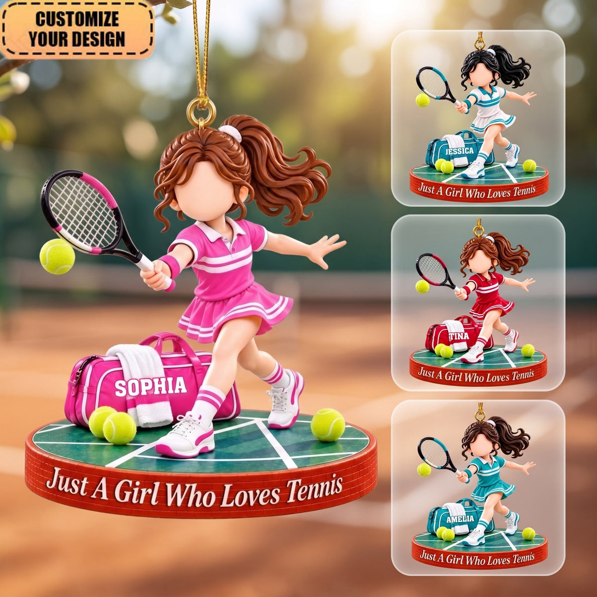 Personalized Tennis Girl Christmas Ornament, Custom Name Keepsake