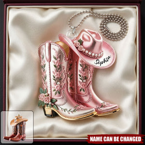 Cowgirl Cowboy Boots Personalized Western Acrylic Car Ornament