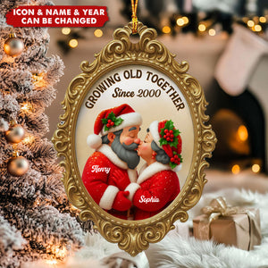 Vintage Golden Frame Mr Mrs Clause - Personalized Acrylic Ornament - Christmas Gift For Couples