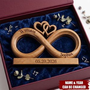 Personalized Infinity Heart Wooden Block: Custom Couple Names Anniversary Desk Sign