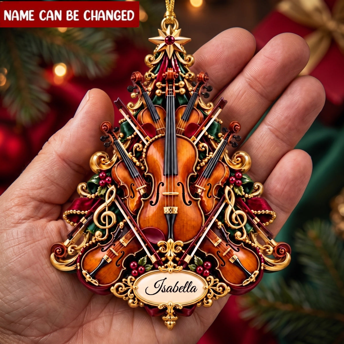Personalized Violin Christmas Ornament, Custom-named Fiddle Tree Keepsake