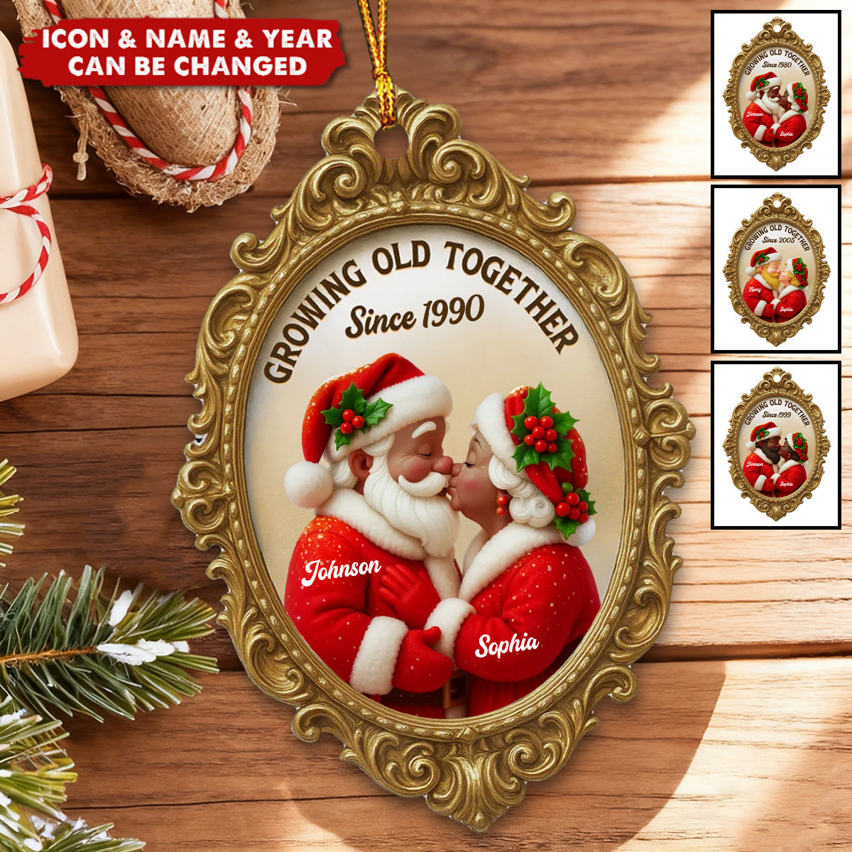 Vintage Golden Frame Mr Mrs Clause - Personalized Acrylic Ornament - Christmas Gift For Couples