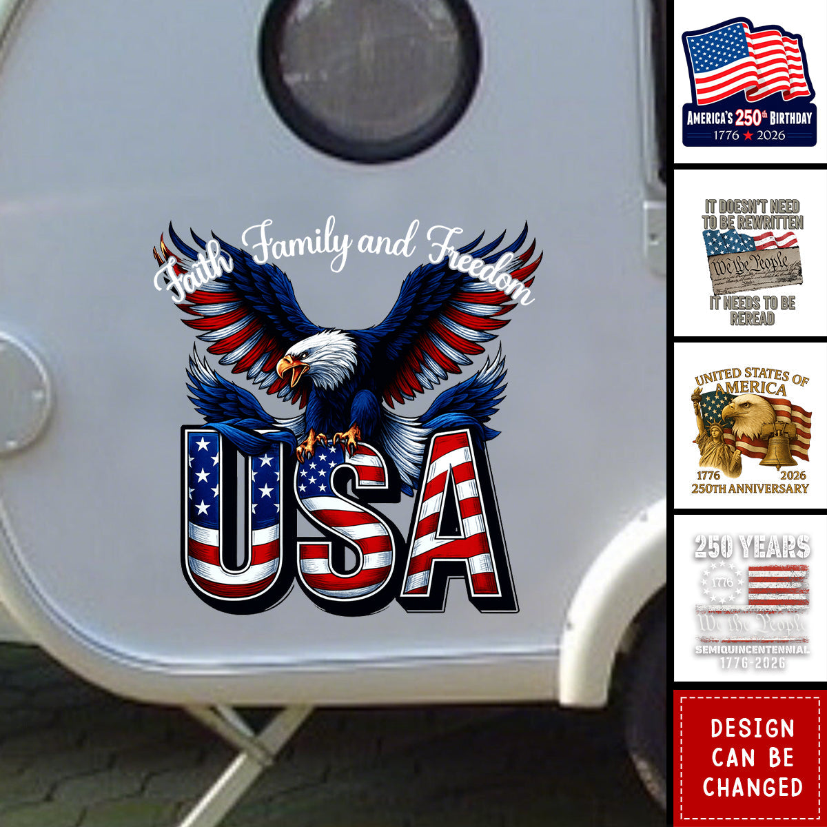 Faith, Family & Freedom America 250 Years Car Window Decal Sticker