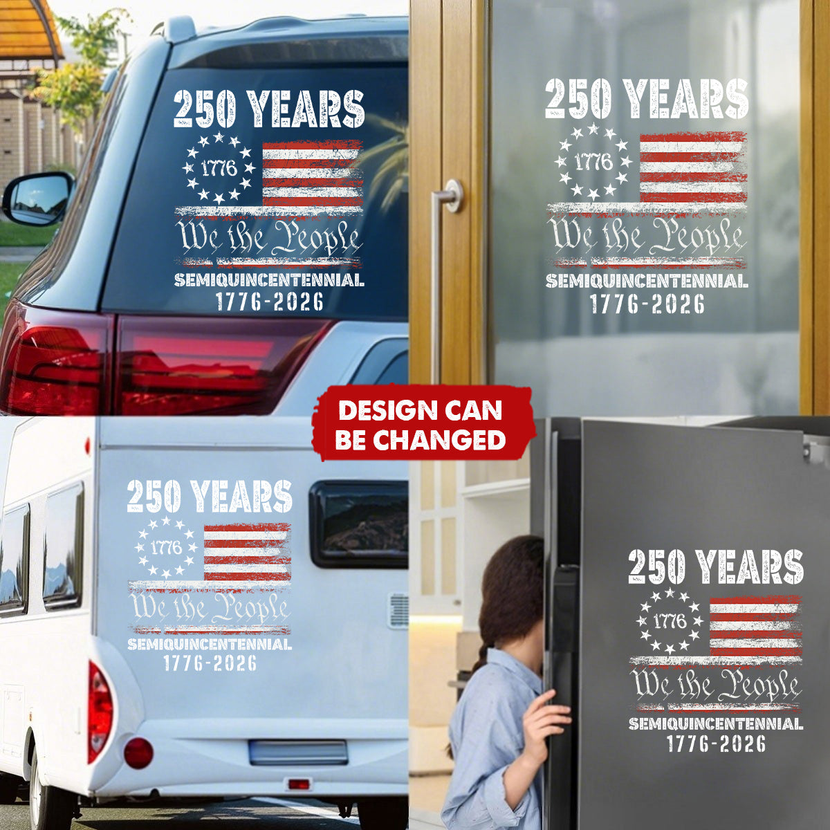 We The People 1776-2026 Patriotic 250th Birthday US Flag Car Window Decal Sticker