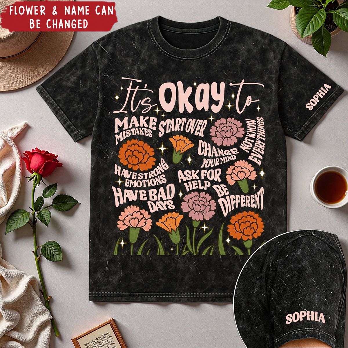 It's Okay To - Personalized Acid Wash T‑Shirt