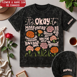 It's Okay To - Personalized Acid Wash T‑Shirt
