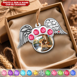 Custom Photo You Left A Paw Print On My Heart Printed Gemstones - Personalized Metal Ornament