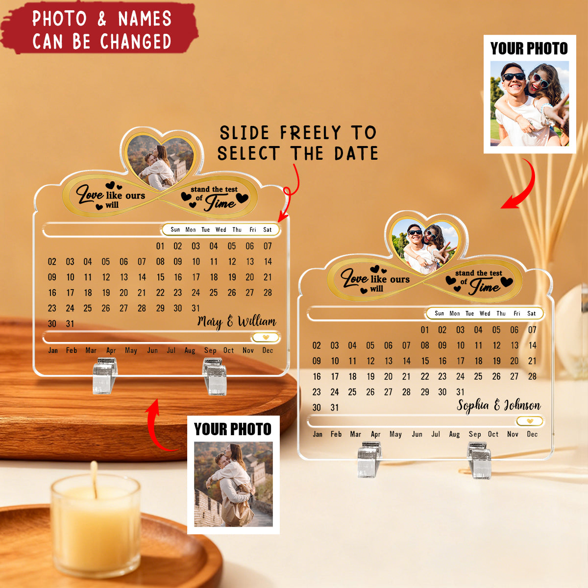 Custom Photo Our Love Is Timeless - Personalized Acrylic Perpetual Desk Calendar