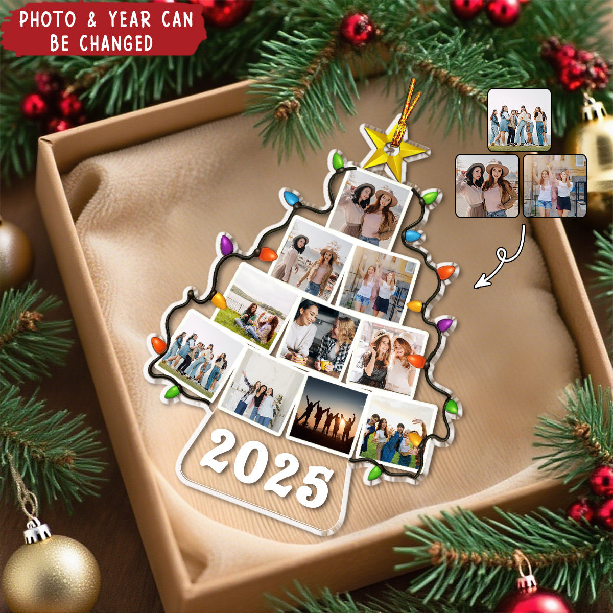 Custom Photo Family Christmas Tree - Personalized Shaped Acrylic Ornament