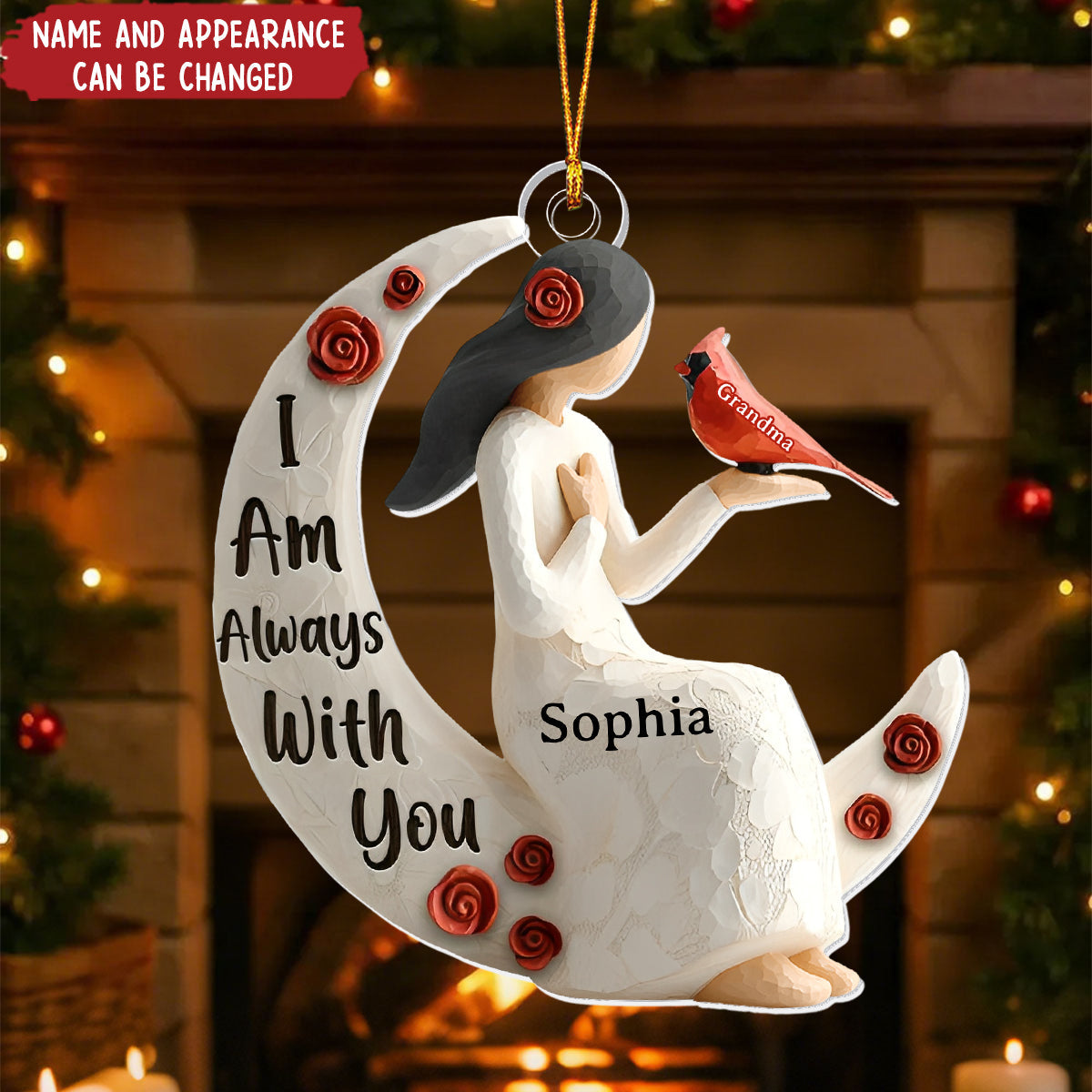 Cardinal On The Moon - Personalized Christmas Acrylic Ornament