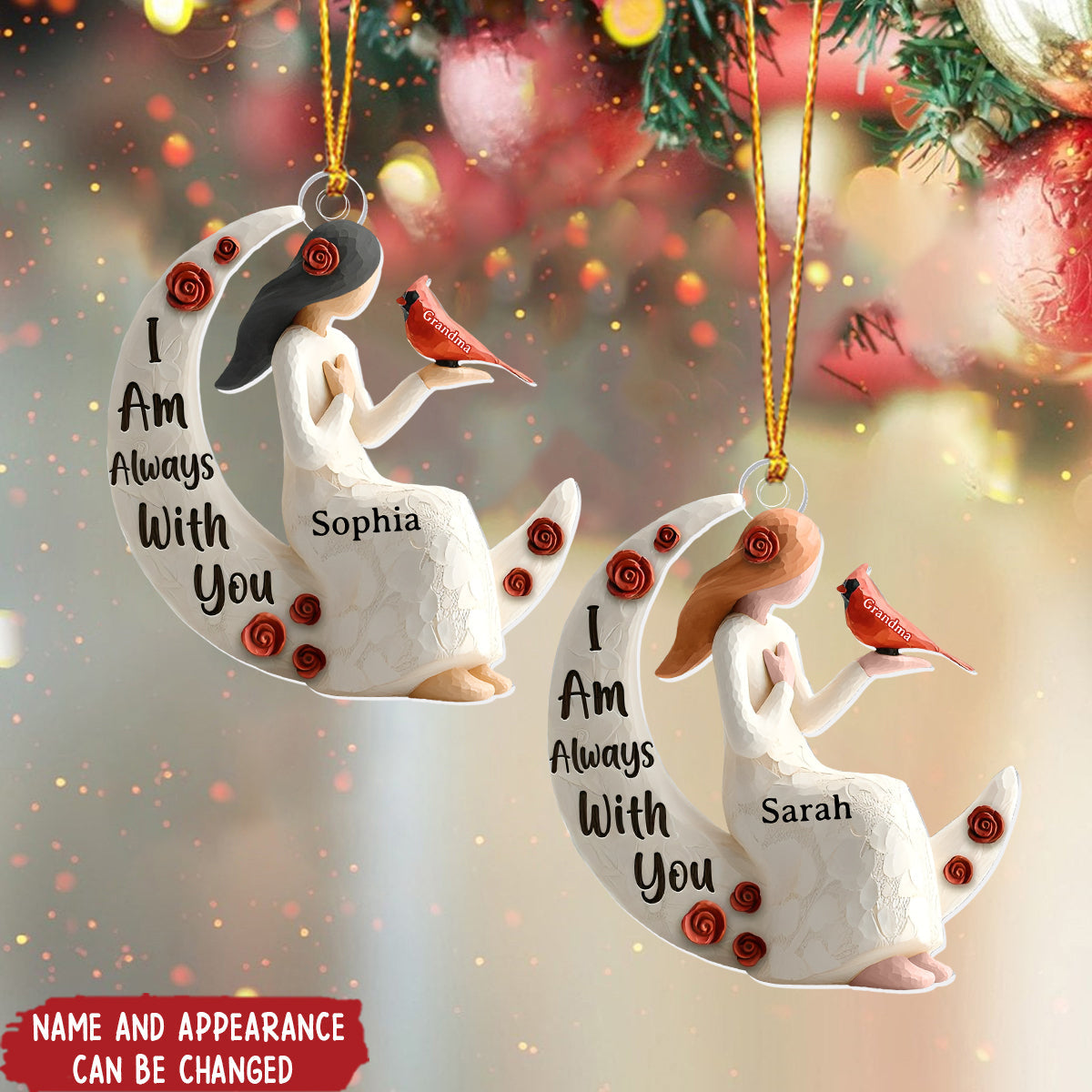 Cardinal On The Moon - Personalized Christmas Acrylic Ornament