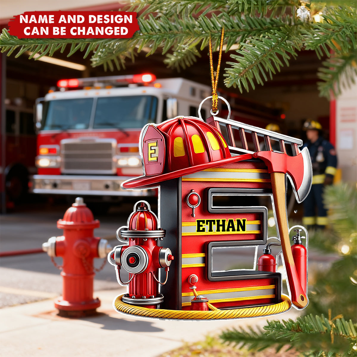 Firefighter Alphabet Decoration - Personalized Christmas Acrylic Ornament