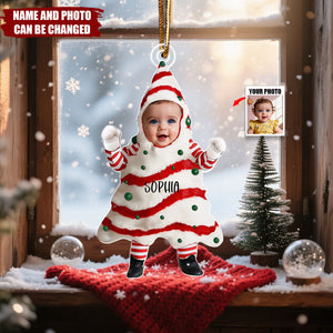 Christmas Tree Cake With Custom Baby Photo - Personalized Christmas Acrylic Ornament