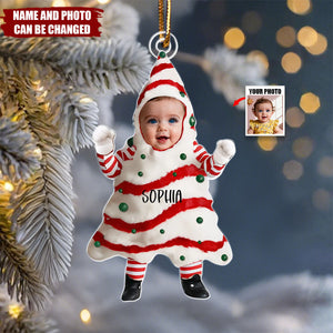 Christmas Tree Cake With Custom Baby Photo - Personalized Christmas Acrylic Ornament