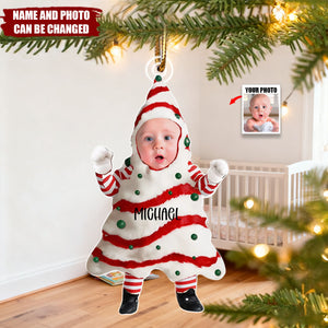 Christmas Tree Cake With Custom Baby Photo - Personalized Christmas Acrylic Ornament