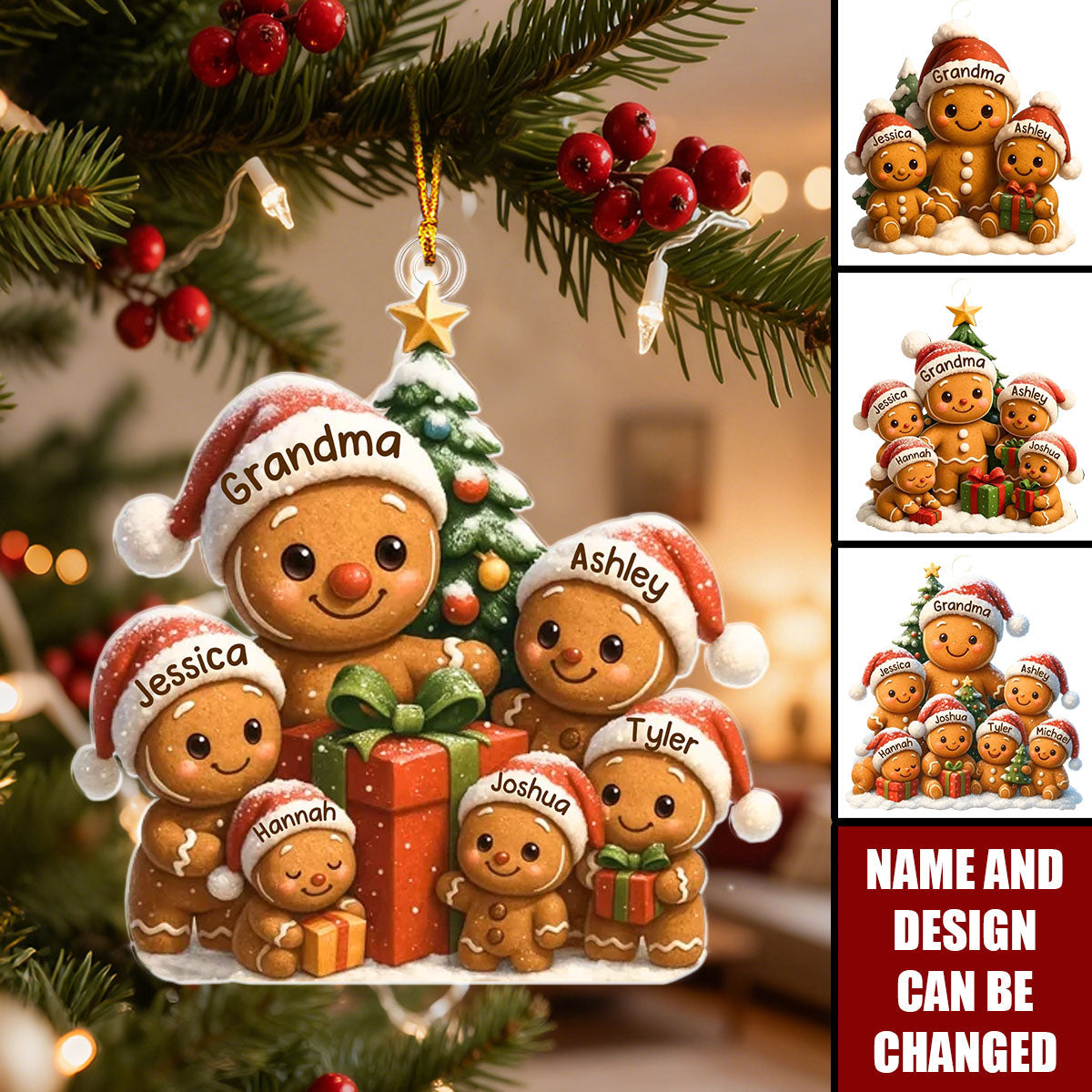 Gingerbread Family - Personalized Christmas Acrylic Ornament