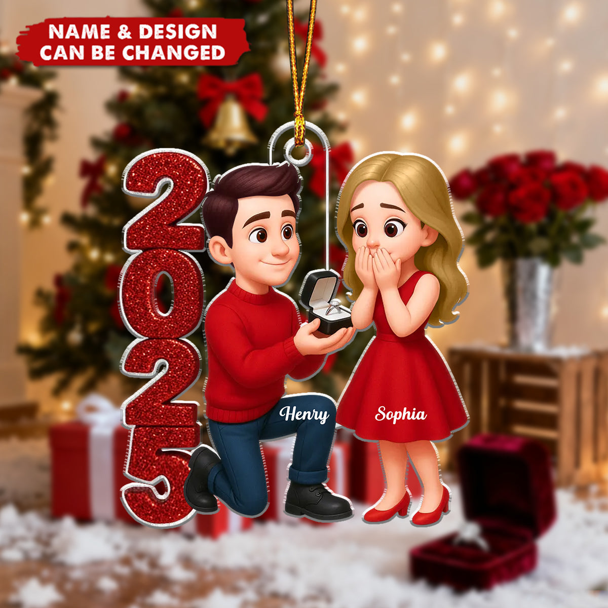 2025 Marriage Proposal Couple - Personalized Christmas Acrylic Ornament, Newly Engaged Gift