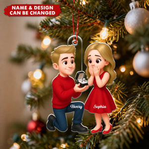 Marriage Proposal Couple - Personalized Christmas Acrylic Ornament, Newly Engaged Gift