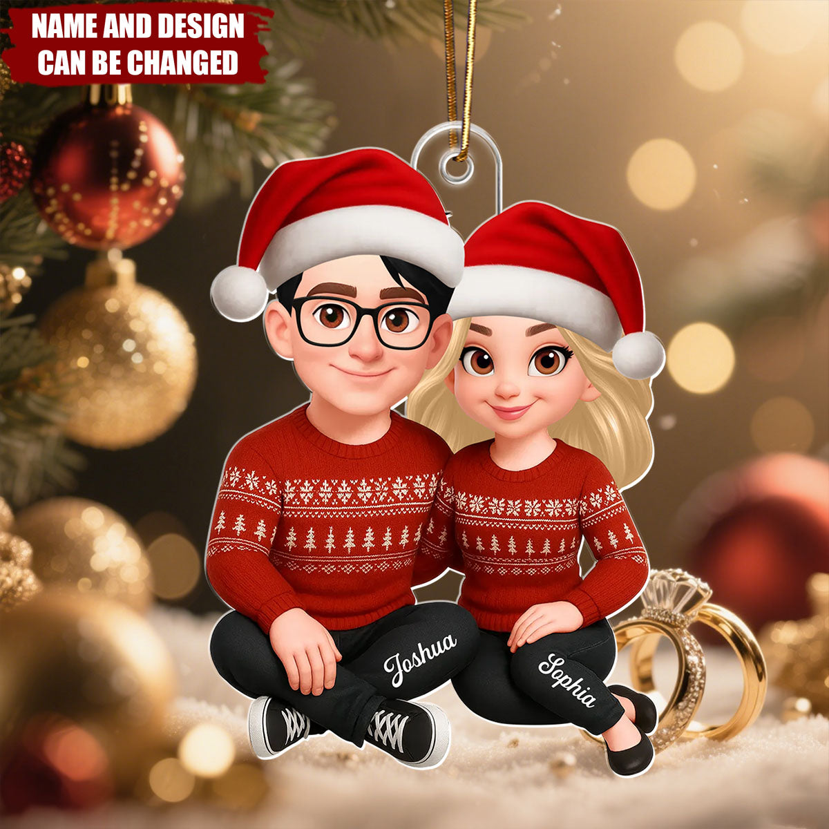 3D Effect Shining Effect Beautiful Couple - Personalized Christmas Acrylic Ornament