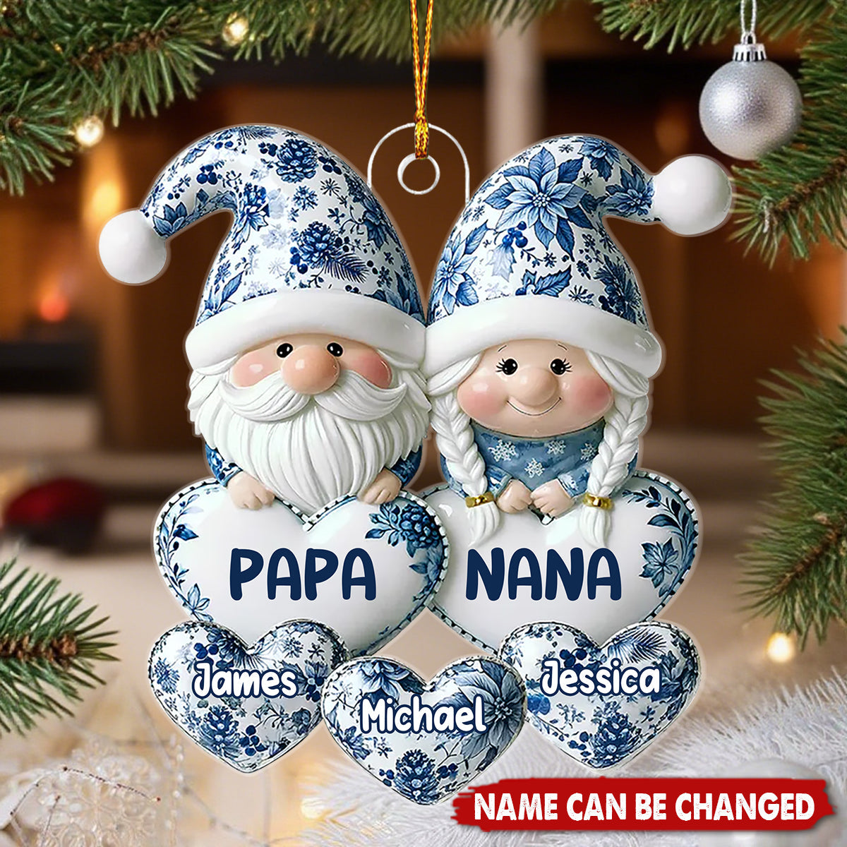 Timeless Vintage Toile De Jouy Gnome Grandparents - Personalized Christmas Acrylic Ornament