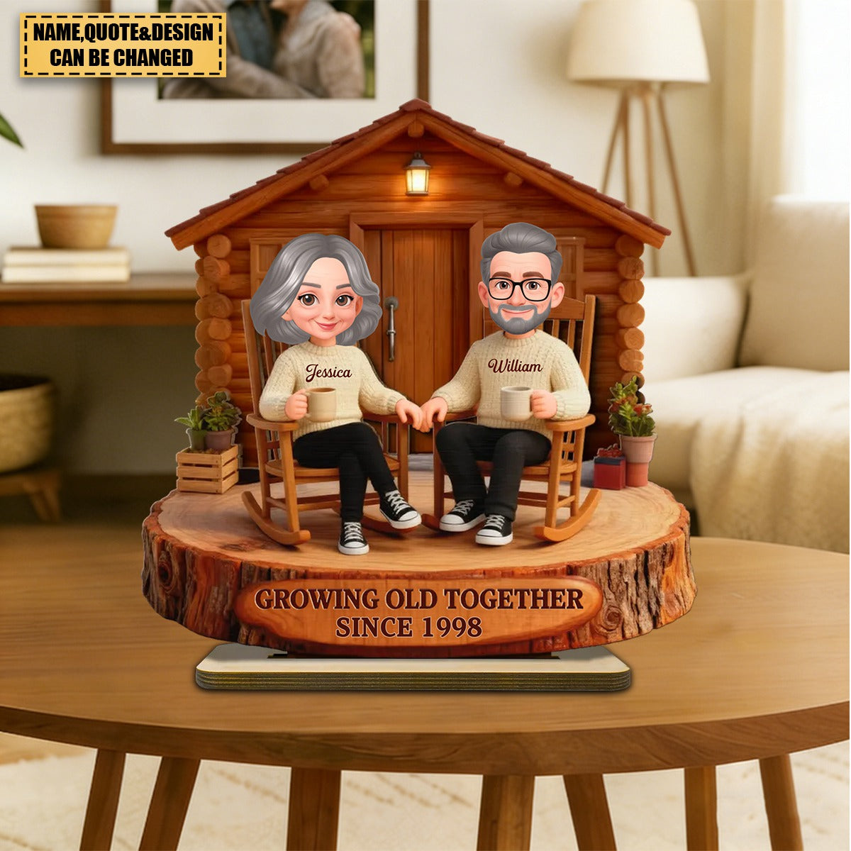 Eternal Love Couple Forever Together Wooden Cabin - Personalized 2-Layered Wooden Plaque