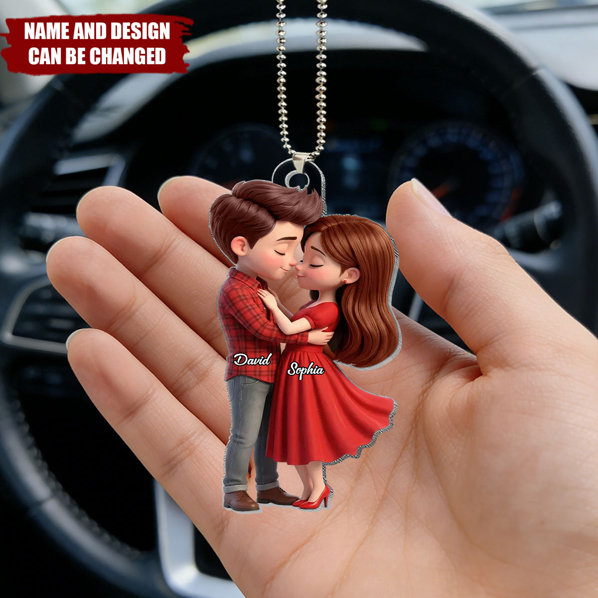 Romantic Love Couple - Personalized Acrylic Car Hanger - Sentimental Gift for him, for her