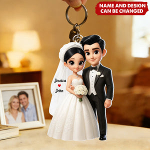 3D Cartoon Married Couple - Personalized Acrylic Keychain, Gift for Couple