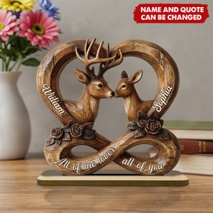 3D Effect Deer Couple Eternal Love - Personalized 2-Layer Wooden Plaque - Gift For Him, Gift For Her