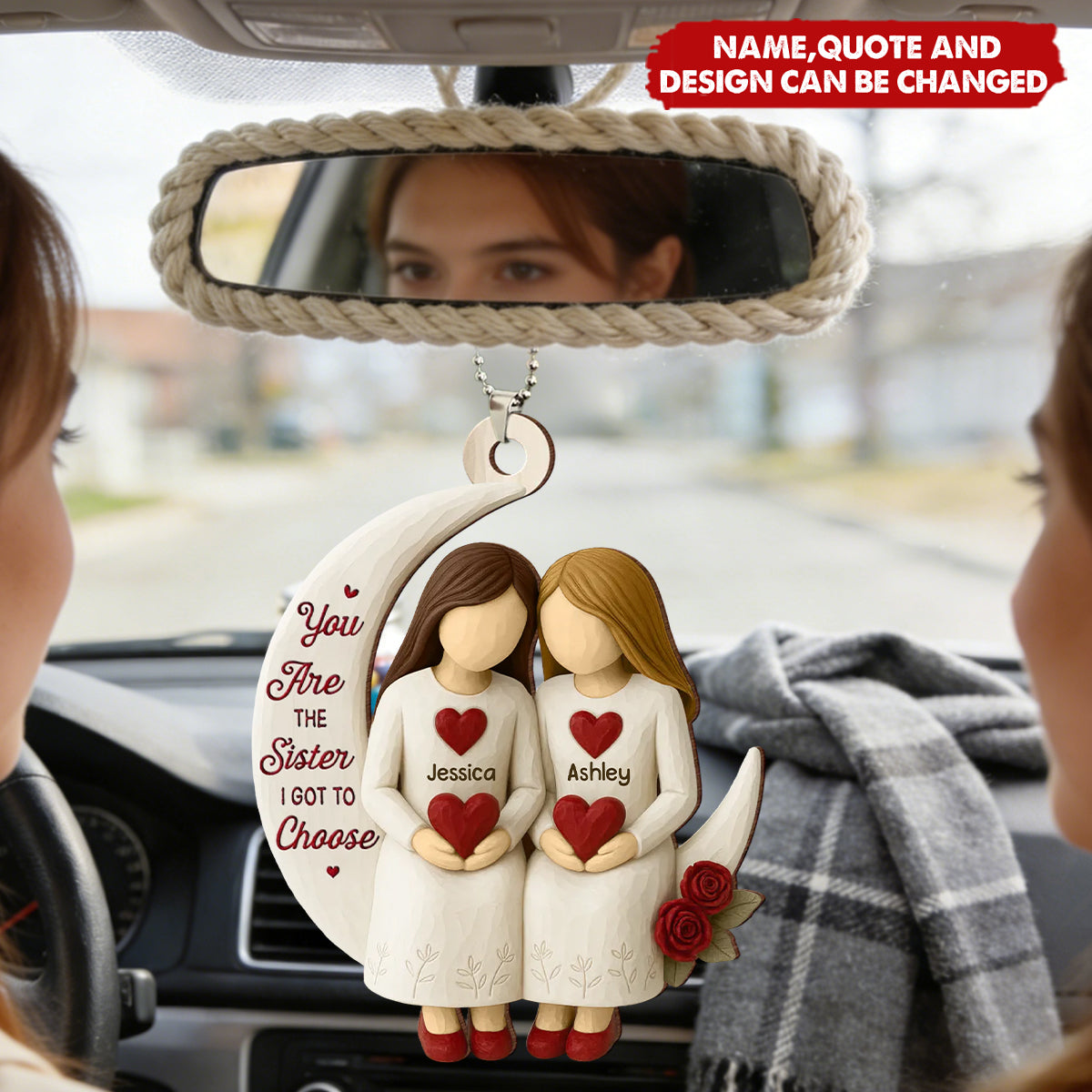 3D Effect Roses Besties On Moon - Personalized Car Ornament