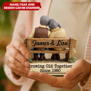Growing Old Together Couple - Personalized Standing Wooden Plaque - Gift for Couple
