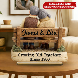 Growing Old Together Couple - Personalized Standing Wooden Plaque - Gift for Couple