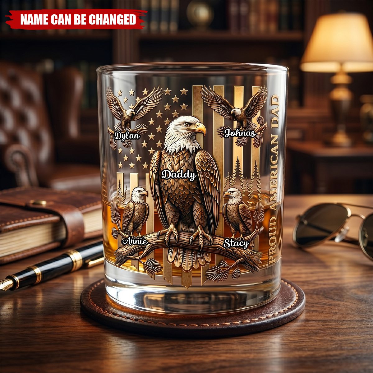Proud Eagle Dad Round Glass - Personalized Gifts For Dad