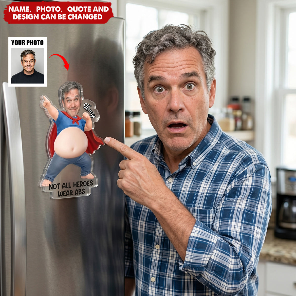 Custom Photo Dad Bod Belly Squishy Acrylic Fridge Magnet – Personalized Father's Day Funny Gifts For Dad, Grandpa – Official Belly Appreciation Club