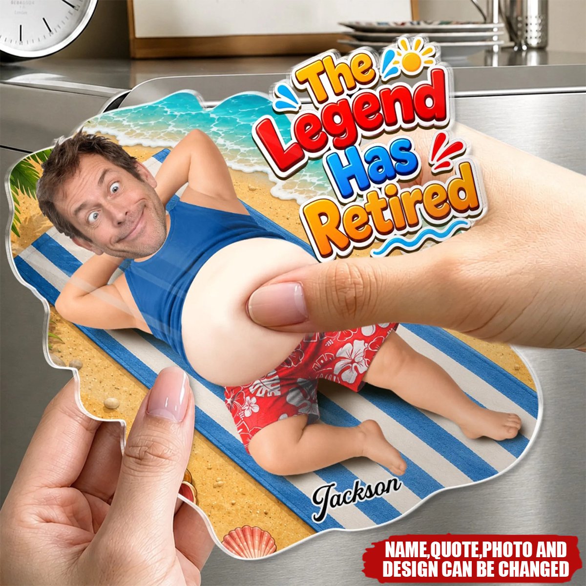 Custom Photo Dad Bod Belly Squishy Acrylic Fridge Magnet – Personalized Father's Day Funny Gifts For Dad, Grandpa – The Legend Has Retired