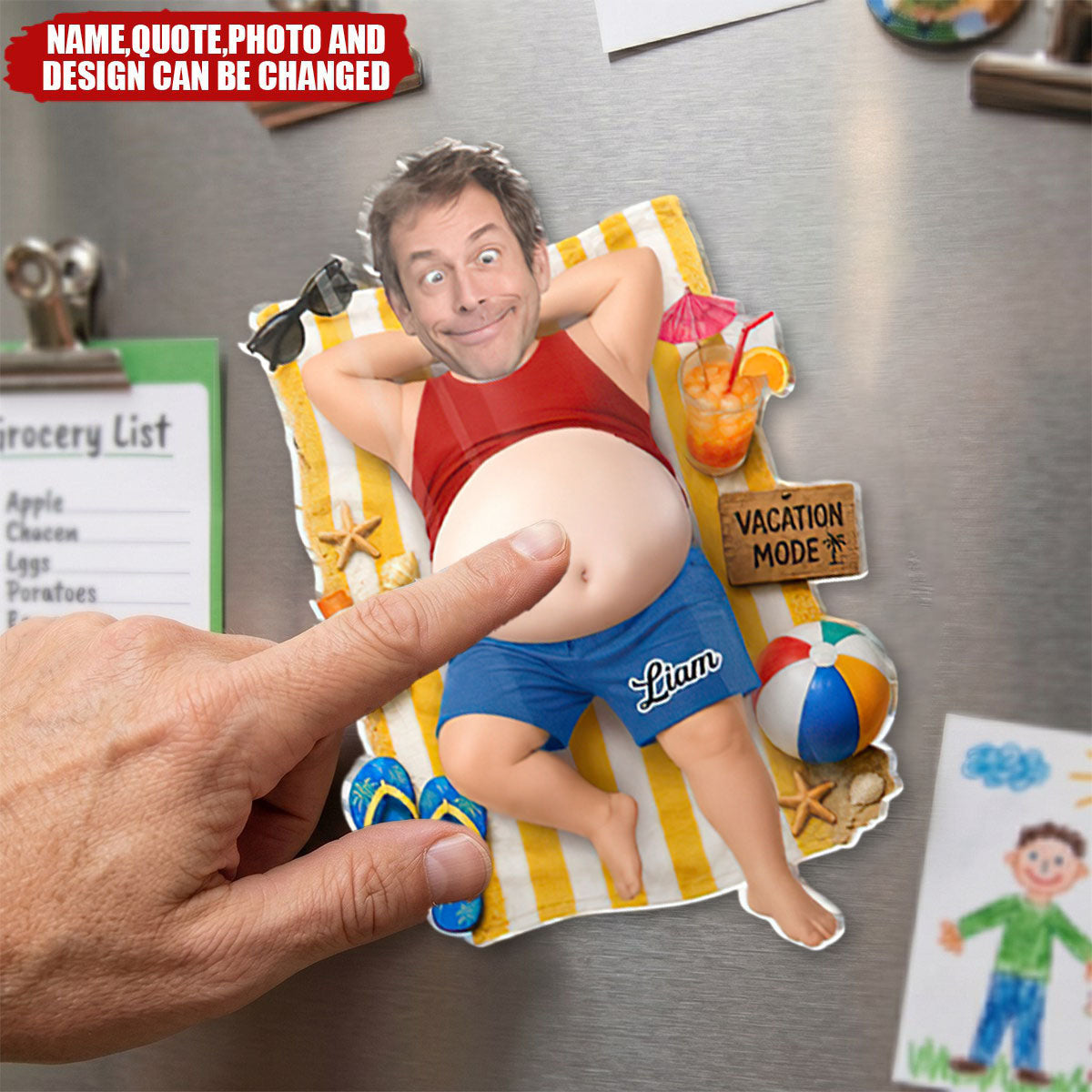 Custom Photo Dad Bod Belly Squishy Acrylic Fridge Magnet – Personalized Father's Day Funny Gifts For Dad, Grandpa – Vacation Mode