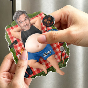 Custom Photo Dad Bod Belly Squishy Acrylic Fridge Magnet – Personalized Father's Day Funny Gifts For Dad, Grandpa – Vacation Mode