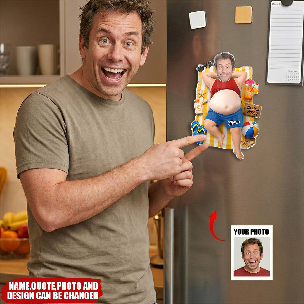 Custom Photo Dad Bod Belly Squishy Acrylic Fridge Magnet – Personalized Father's Day Funny Gifts For Dad, Grandpa – Vacation Mode