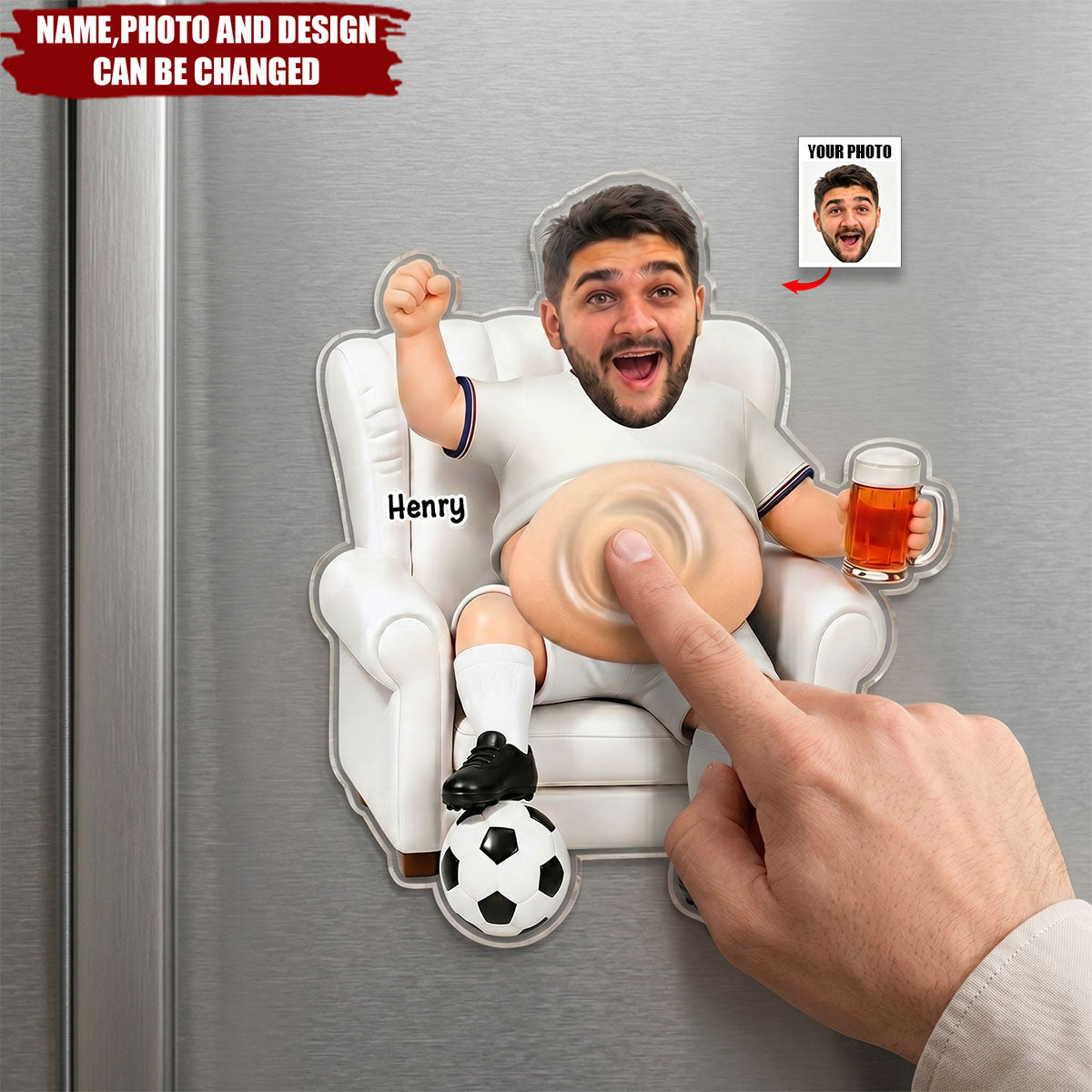 Just A Big Belly Man Who Loves Soccer - Personalized Squishy Fridge Magnet