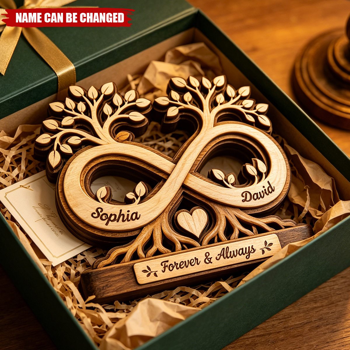 "Forever and Always" Custom Couple Tree Wooden Block - Personalized Anniversary Gift for Husband & Wife