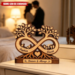 "Forever and Always" Custom Couple Tree Wooden Block - Personalized Anniversary Gift for Husband & Wife
