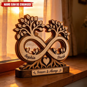 "Forever and Always" Custom Couple Tree Wooden Block - Personalized Anniversary Gift for Husband & Wife