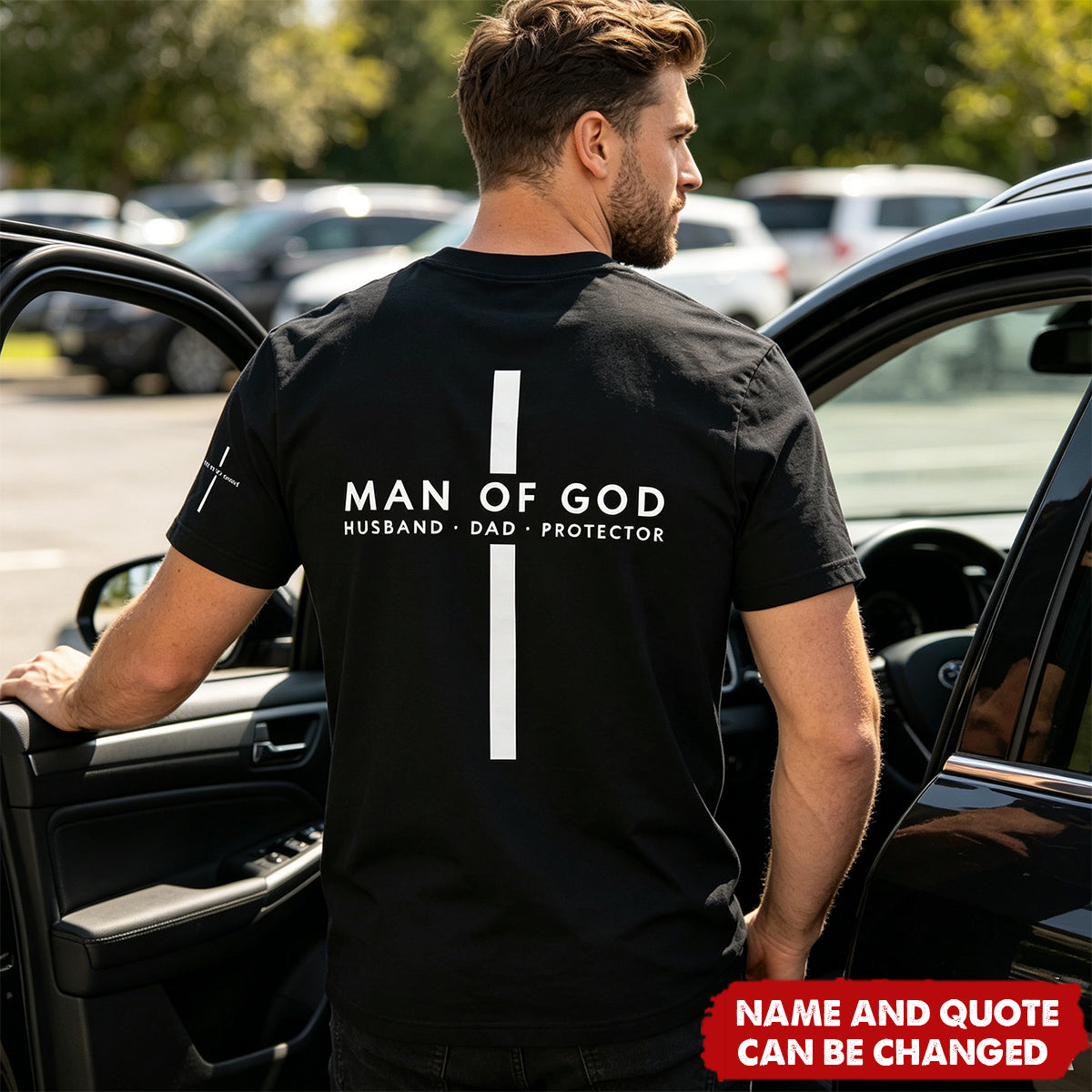 Man Of God - Custom Family Name On Sleeve - Pride Christian Gifts For Men, Husband, Dad - Personalized Shirt