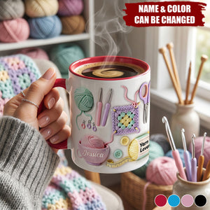 Yarn Balls And Crochet Hooks, Personalized Custom Accent Mug, Gift For Crafters