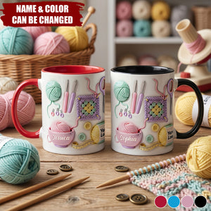 Yarn Balls And Crochet Hooks, Personalized Custom Accent Mug, Gift For Crafters