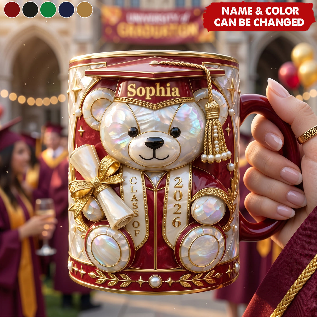 Lovely Bear - Celebrate Graduation Accent Mug - Personalized Gifts For Graduates