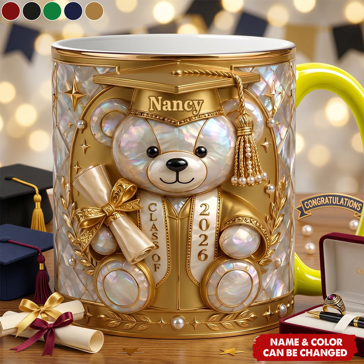 Lovely Bear - Celebrate Graduation Accent Mug - Personalized Gifts For Graduates